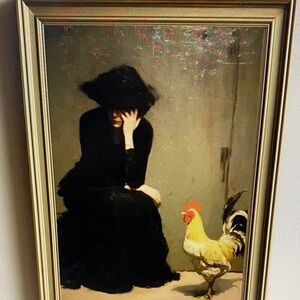 8.5x11 Victorian Mourning Woman & Rooster Art Print | Dark Surreal Gothic Decor